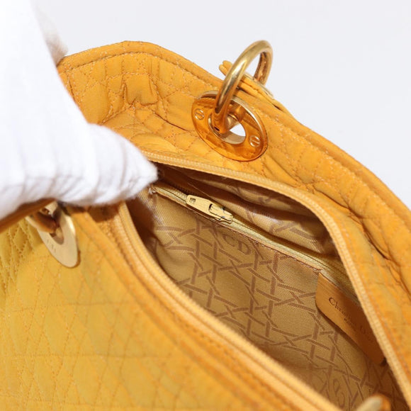 Christian Dior Lady Dior Canage Hand Bag Nylon Yellow Gold Auth 153964