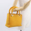 Christian Dior Lady Dior Canage Hand Bag Nylon Yellow Gold Auth 153964-23