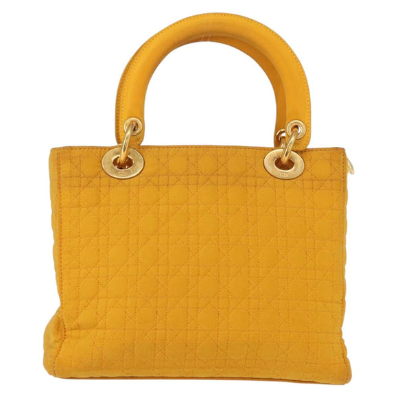 Christian Dior Lady Dior Canage Hand Bag Nylon Yellow Gold Auth 153964