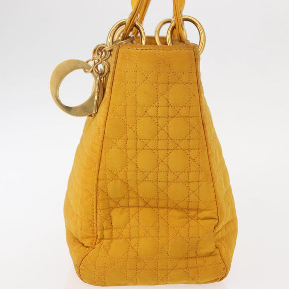 Christian Dior Lady Dior Canage Hand Bag Nylon Yellow Gold Auth 153964