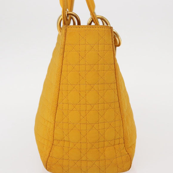 Christian Dior Lady Dior Canage Hand Bag Nylon Yellow Gold Auth 153964