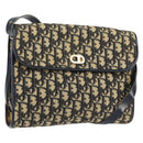 Christian Dior Trotter Canvas Shoulder Bag Navy Gold Auth 153965-1