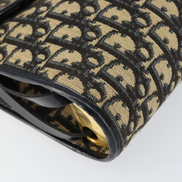 Christian Dior Trotter Canvas Shoulder Bag Navy Gold Auth 153965