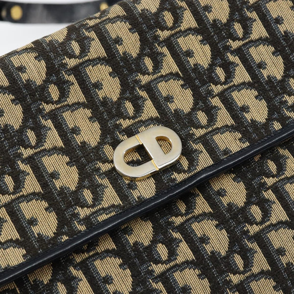 Christian Dior Trotter Canvas Shoulder Bag Navy Gold Auth 153965