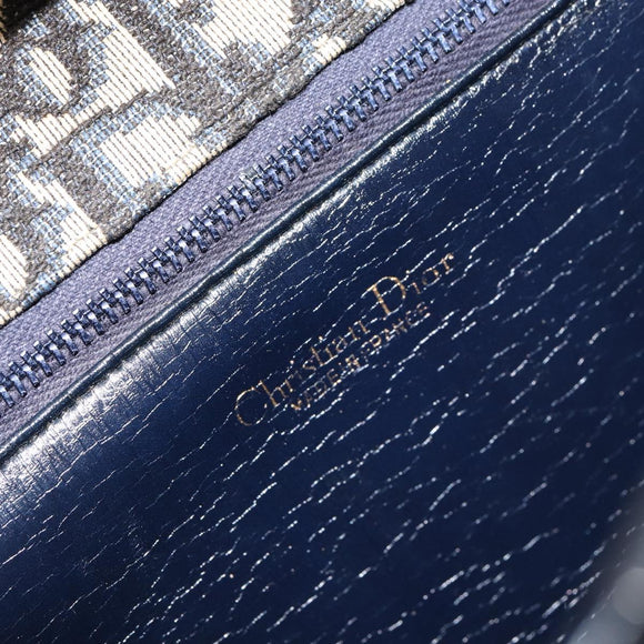 Christian Dior Trotter Canvas Shoulder Bag Navy Gold Auth 153965