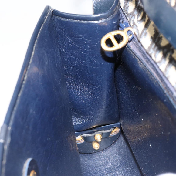 Christian Dior Trotter Canvas Shoulder Bag Navy Gold Auth 153965