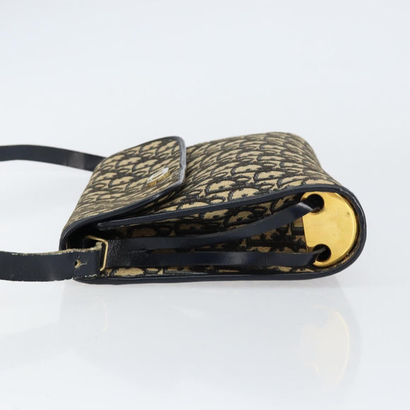 Christian Dior Trotter Canvas Shoulder Bag Navy Gold Auth 153965