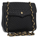 BALLY Chain Shoulder Bag Leather Black Gold Auth 153967-1