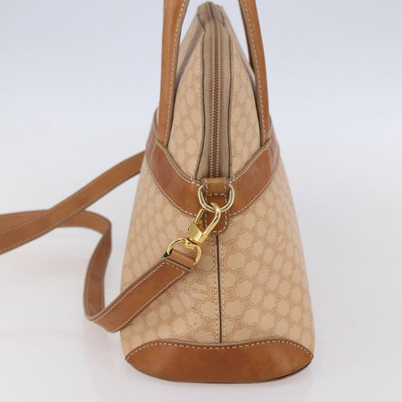 CELINE Macadam Canvas Hand Bag PVC 2way Beige Gold Auth 153970