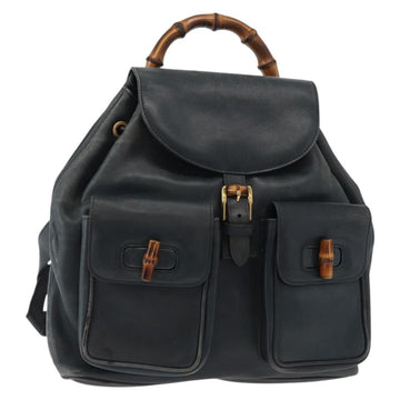 GUCCI Bamboo Backpack Leather Black Gold 003 58 0016 Auth 153971