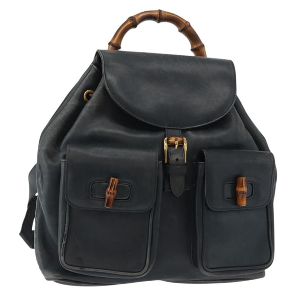 GUCCI Bamboo Backpack Leather Black Gold 003 58 0016 Auth 153971