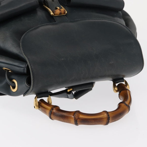 GUCCI Bamboo Backpack Leather Black Gold 003 58 0016 Auth 153971