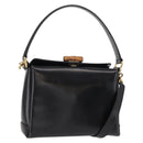 GUCCI Bamboo Hand Bag Leather 2way Black Gold Auth 153972-1