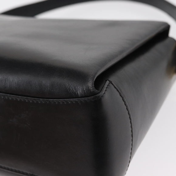 GUCCI Bamboo Hand Bag Leather 2way Black Gold Auth 153972