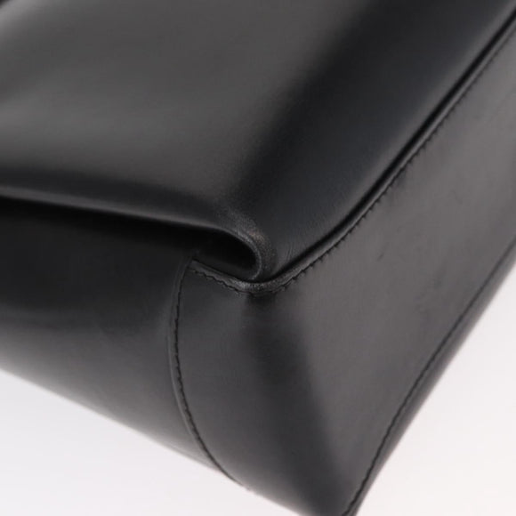 GUCCI Bamboo Hand Bag Leather 2way Black Gold Auth 153972