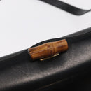 GUCCI Bamboo Hand Bag Leather 2way Black Gold Auth 153972-18