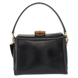 GUCCI Bamboo Hand Bag Leather 2way Black Gold Auth 153972 - 0