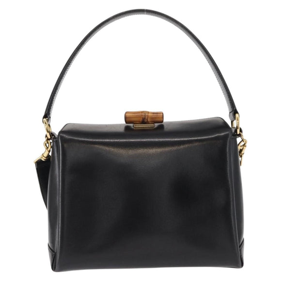 GUCCI Bamboo Hand Bag Leather 2way Black Gold Auth 153972