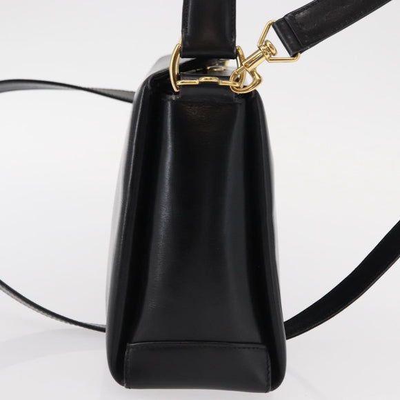 GUCCI Bamboo Hand Bag Leather 2way Black Gold Auth 153972