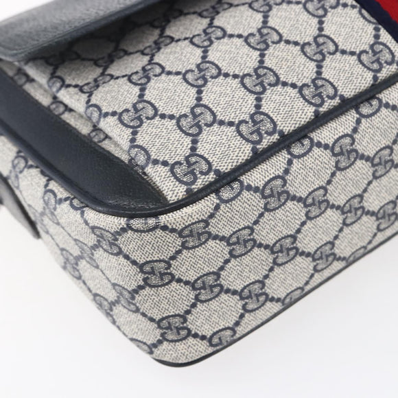 GUCCI GG Supreme Sherry Line Shoulder Bag PVC Navy Gold 904 02 063 Auth 153974