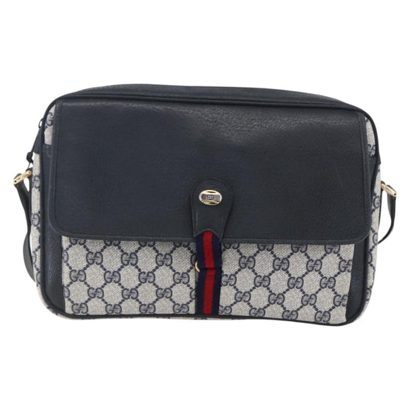 GUCCI GG Supreme Sherry Line Shoulder Bag PVC Navy Gold 904 02 063 Auth 153974