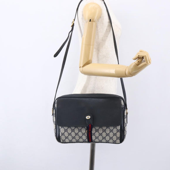 GUCCI GG Supreme Sherry Line Shoulder Bag PVC Navy Gold 904 02 063 Auth 153974