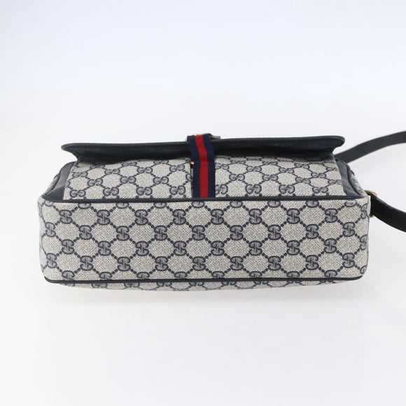 GUCCI GG Supreme Sherry Line Shoulder Bag PVC Navy Gold 904 02 063 Auth 153974