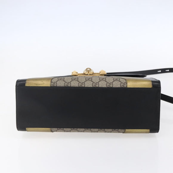 GUCCI GG Supreme Cat Head Hand Bag PVC 2way Beige Gold 476435 Auth 153975