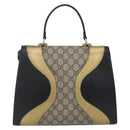 GUCCI GG Supreme Cat Head Hand Bag PVC 2way Beige Gold 476435 Auth 153975-2