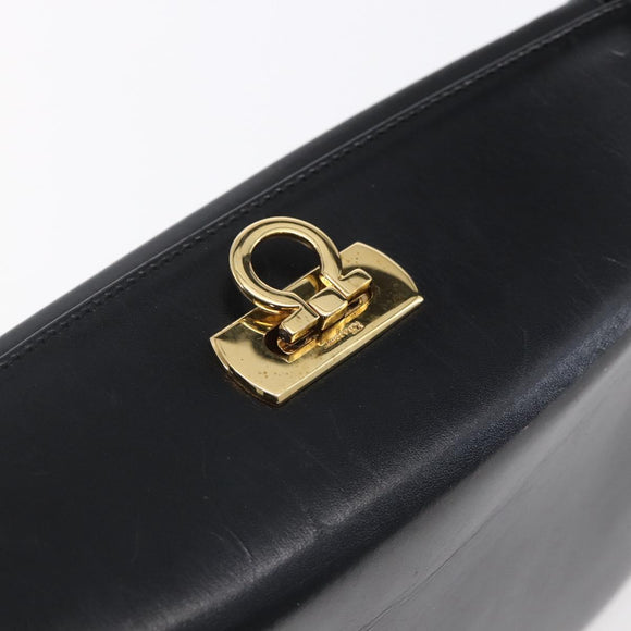 Salvatore Ferragamo Gancini Shoulder Bag Leather Black Gold Auth 153976