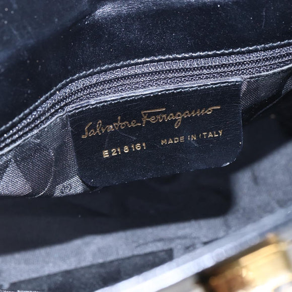 Salvatore Ferragamo Gancini Shoulder Bag Leather Black Gold Auth 153976