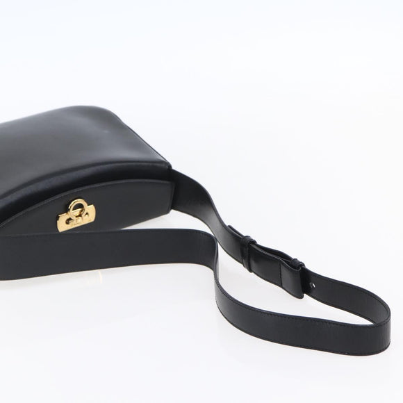 Salvatore Ferragamo Gancini Shoulder Bag Leather Black Gold Auth 153976