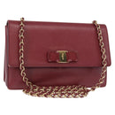Salvatore Ferragamo Vala Chain Shoulder Bag Leather Bordeaux Gold Auth 153977-1