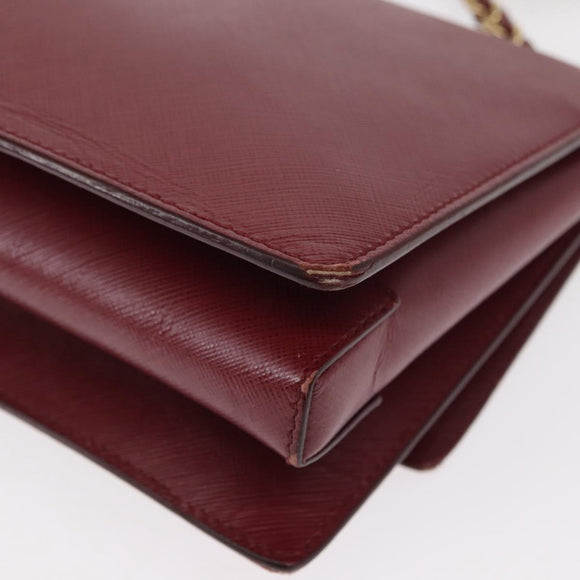 Salvatore Ferragamo Vala Chain Shoulder Bag Leather Bordeaux Gold Auth 153977