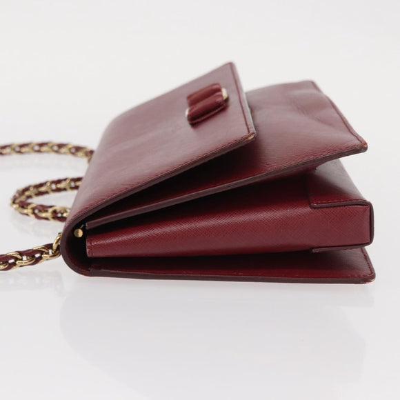 Salvatore Ferragamo Vala Chain Shoulder Bag Leather Bordeaux Gold Auth 153977