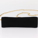 Salvatore Ferragamo Chain Gancini Shoulder Bag Suede Black Gold Auth 153978-10