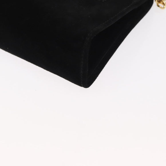 Salvatore Ferragamo Chain Gancini Shoulder Bag Suede Black Gold Auth 153978