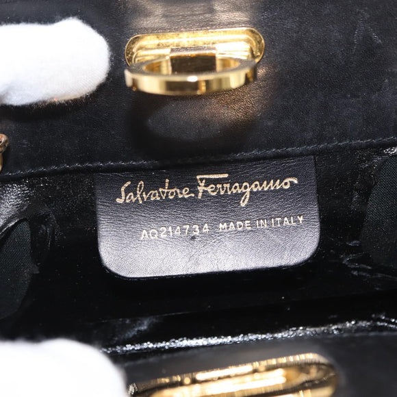 Salvatore Ferragamo Chain Gancini Shoulder Bag Suede Black Gold Auth 153978