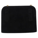 Salvatore Ferragamo Chain Gancini Shoulder Bag Suede Black Gold Auth 153978-3