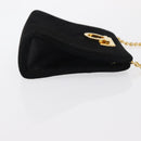 Salvatore Ferragamo Chain Gancini Shoulder Bag Suede Black Gold Auth 153978-4