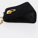 Salvatore Ferragamo Chain Gancini Shoulder Bag Suede Black Gold Auth 153978-5