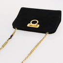 Salvatore Ferragamo Chain Gancini Shoulder Bag Suede Black Gold Auth 153978-6