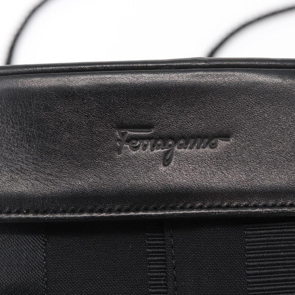 Salvatore Ferragamo Shoulder Bag Nylon Black Gold Auth 153979