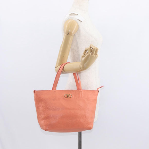 Salvatore Ferragamo Gancini Hand Bag Leather Pink Gold Auth 153980