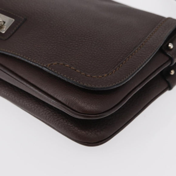 Salvatore Ferragamo Gancini Shoulder Bag Leather Dark Brown Silver Auth 153981