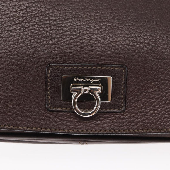 Salvatore Ferragamo Gancini Shoulder Bag Leather Dark Brown Silver Auth 153981
