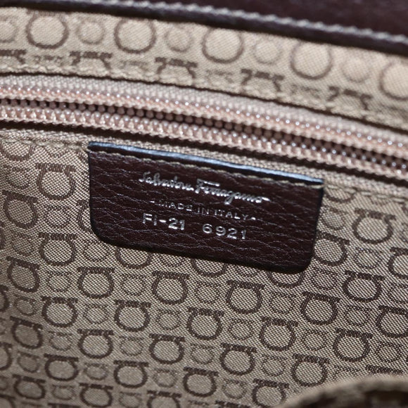 Salvatore Ferragamo Gancini Shoulder Bag Leather Dark Brown Silver Auth 153981