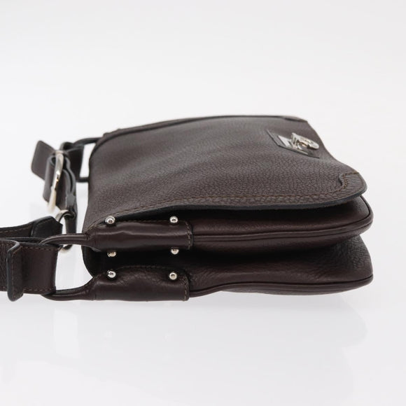 Salvatore Ferragamo Gancini Shoulder Bag Leather Dark Brown Silver Auth 153981