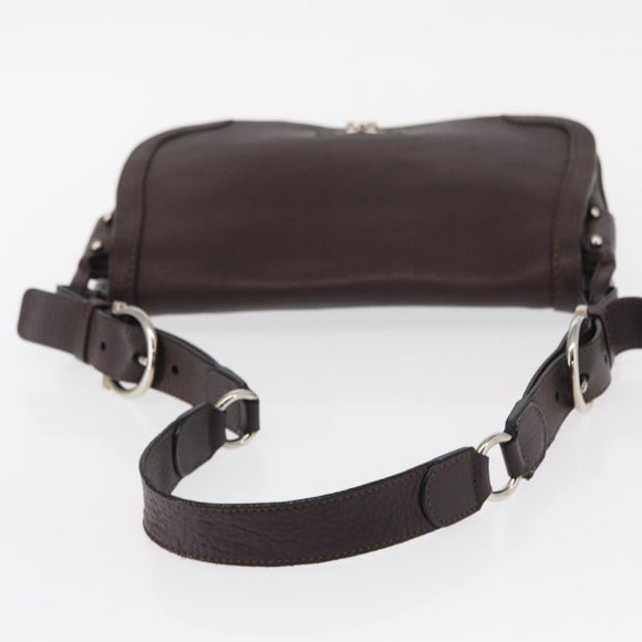 Salvatore Ferragamo Gancini Shoulder Bag Leather Dark Brown Silver Auth 153981