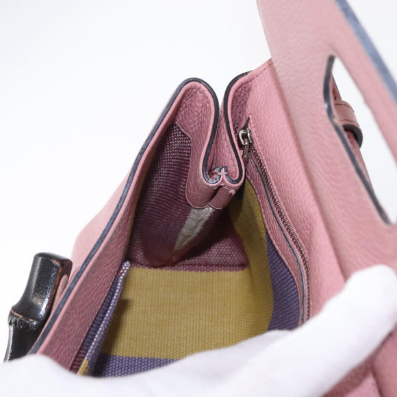 GUCCI Bamboo Daily Hand Bag Leather 2way Pink Silver 370831 Auth 153982
